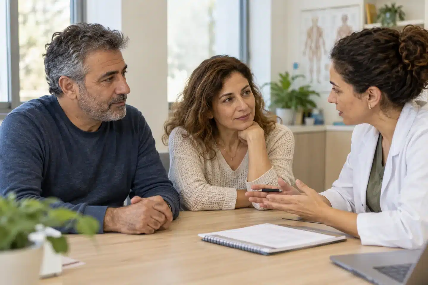 שיחה לתכנון שיקום עם מטופל ובן משפחה — המחשה — המחשת AI