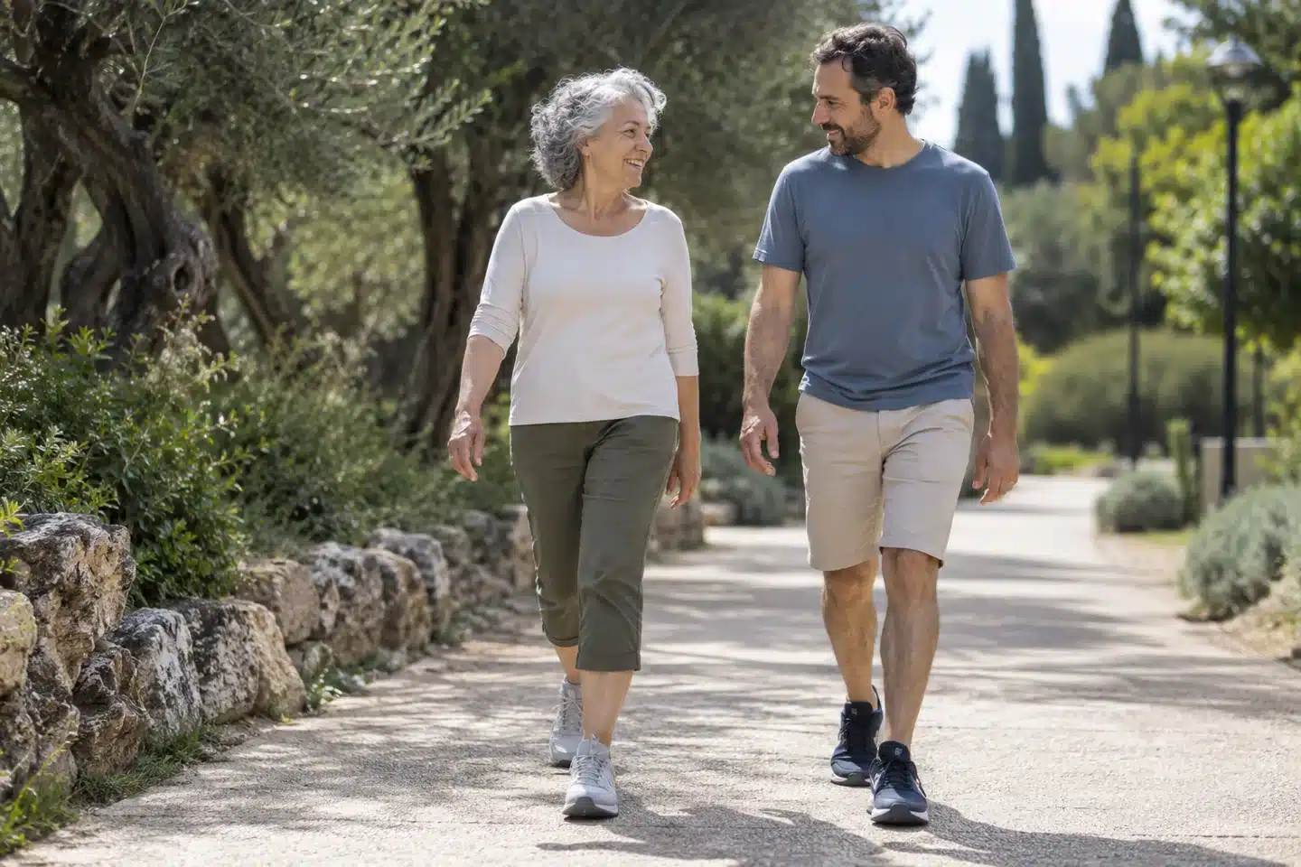 הליכה רגועה בשביל מפולס עם מלווה — המחשה — המחשת AI