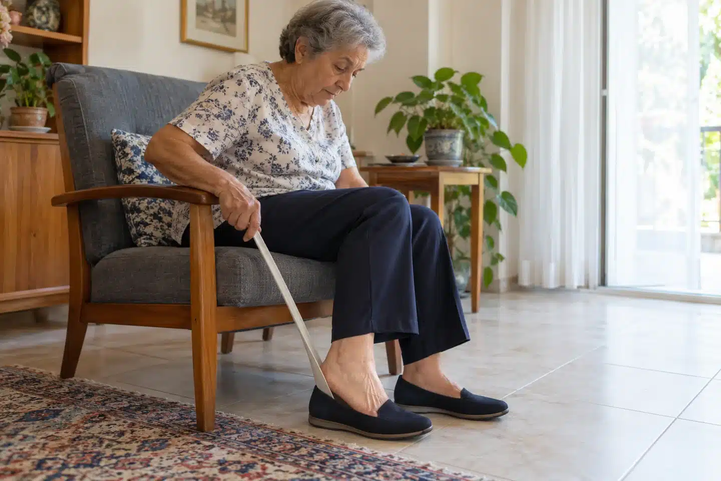 שימוש בכף נעליים ארוכה בישיבה — המחשה — המחשת AI