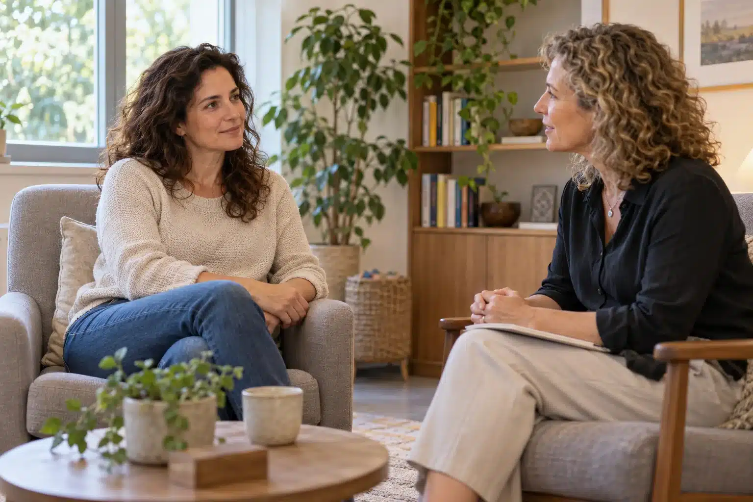 המחשה של שיחה מקדימה בין מטפלת לאישה בחדר טיפול
