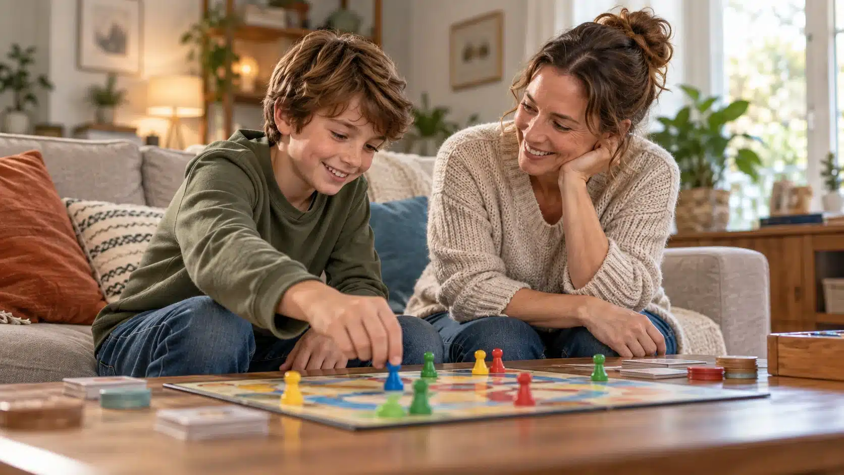 המחשת AI: הורה וילד משחקים יחד כחלק משגרת המשפחה