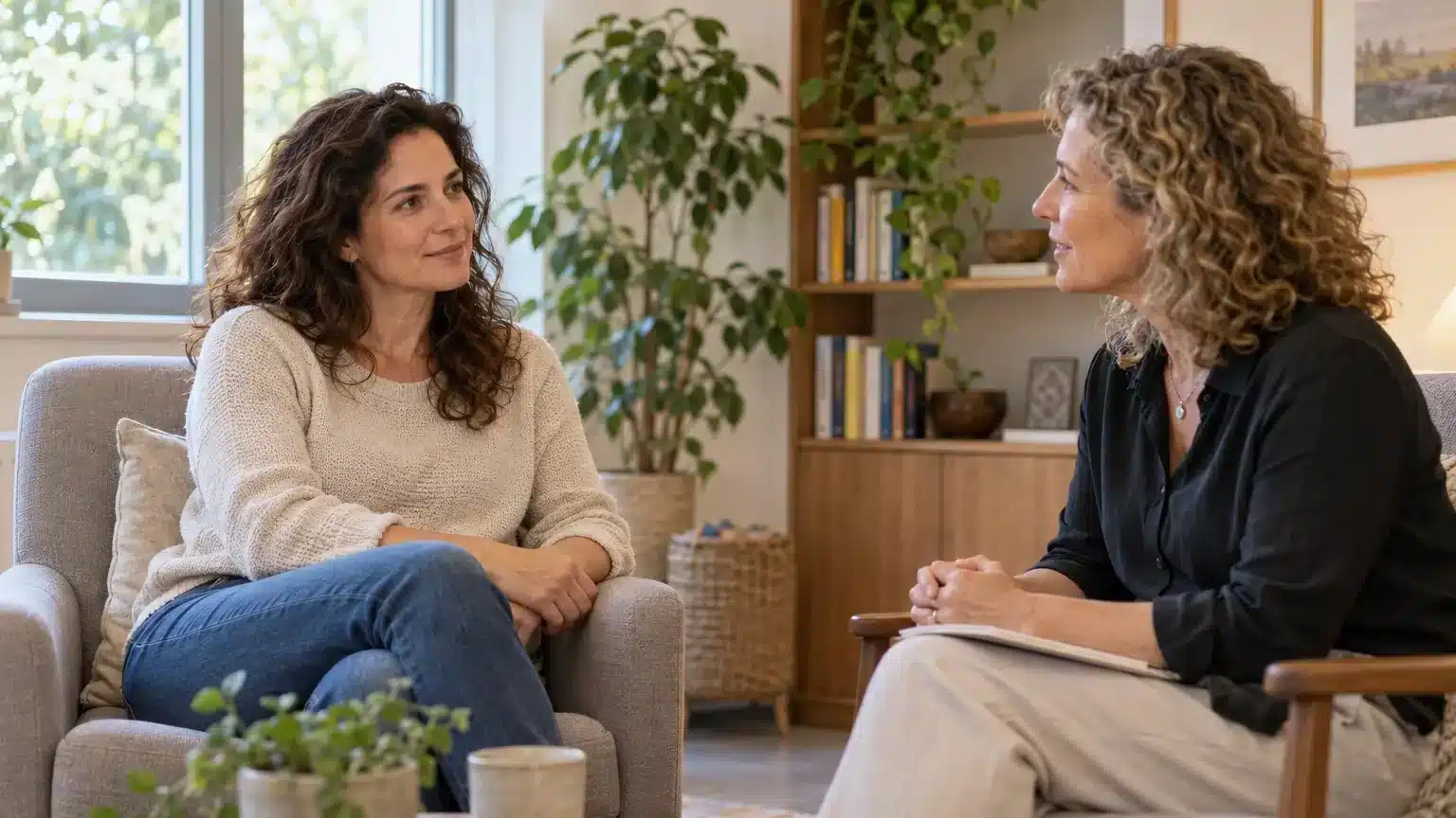 המחשה של שיחה מקדימה בין מטפלת לאישה בחדר טיפול